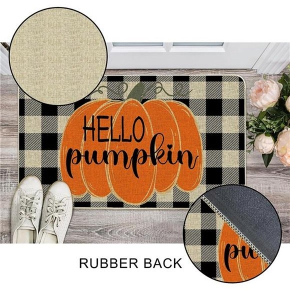 Halloween Buffalo Plaid Pumpkin Hello Door Mat Floor Mat 17x29" Home Decor Gift - Picture 6 of 7